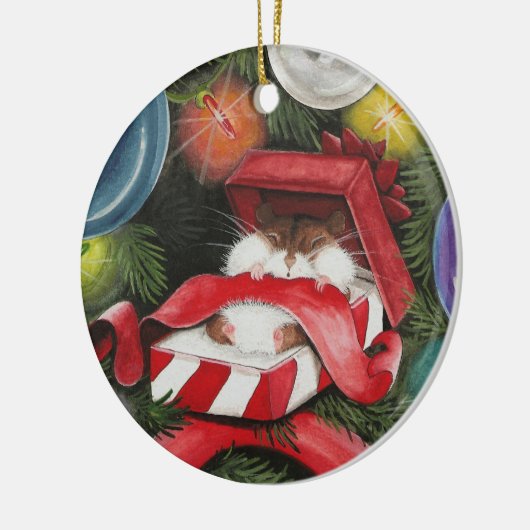 クリスマスのハムスター- Hammieの休日 セラミックオーナメント (左)
