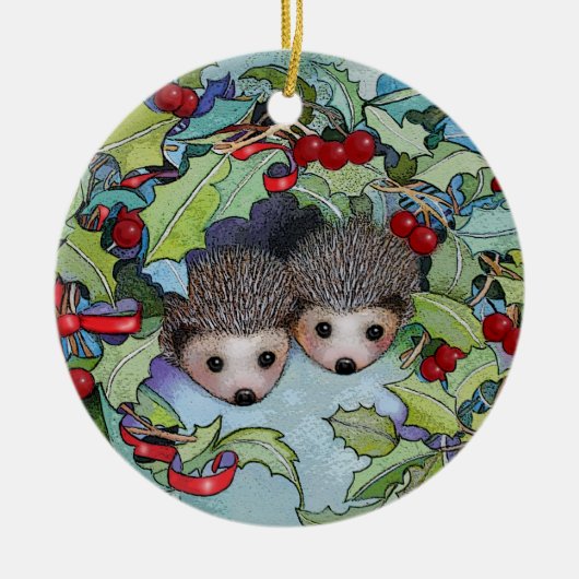 クリスマスのハリネズミのオーナメント セラミックオーナメント (正面)