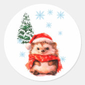 クリスマスのハリネズミのステッカー - 冬のフェスティバル ラウンドシール (正面)
