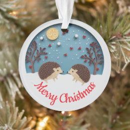 クリスマスのハリネズミ2匹のペーパークイリング効果 オーナメント