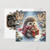 クリスマスのハリネズミ グリーティングカード シーズンカード (正面/裏面)