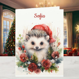 クリスマスのハリネズミ 名前とメッセージをカスタマイズ シーズンカード