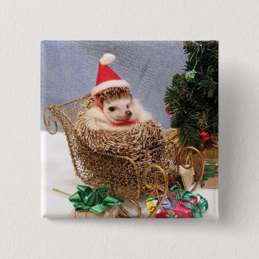 クリスマスのハリネズミPin 缶バッジ (正面)