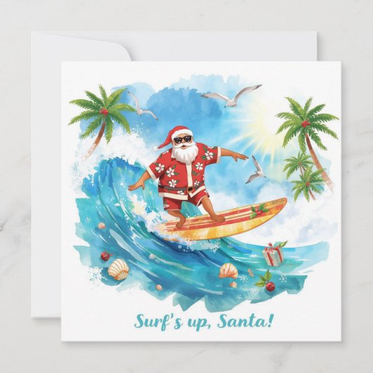 クリスマスのハワイのビーチにやってきたサンタクロース シーズンカード (正面)