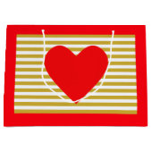 クリスマスのハートとストライプ ラージペーパーバッグ (正面)