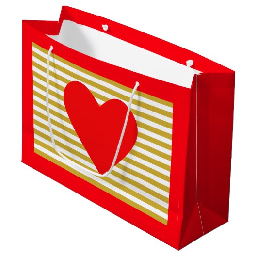 クリスマスのハートとストライプ ラージペーパーバッグ (正面アングル)