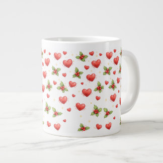 クリスマスのハートとホーリーマグ ジャンボコーヒーマグカップ