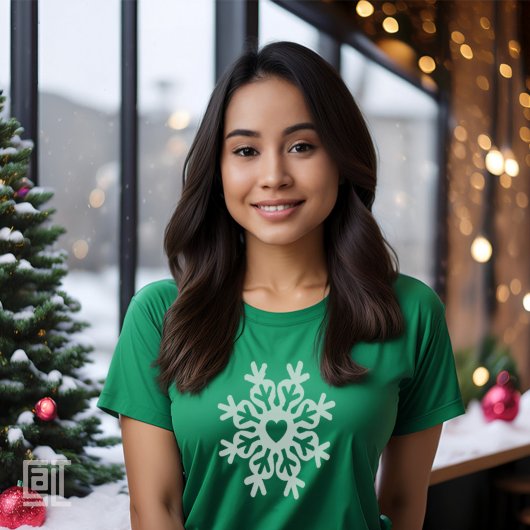 クリスマスのハートの雪の結晶の装飾クラシック Tシャツ