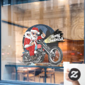 クリスマスのバイクに乗ったサンタクロースの面白いデザイン ウィンドウサイン (カフェ窓)