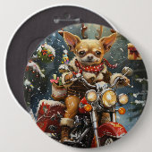 クリスマスのバイクに乗ったチワワ 缶バッジ (正面&裏面)