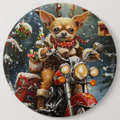 クリスマスのバイクに乗ったチワワ 缶バッジ (正面)