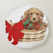 クリスマスのバスケットに坐っているプードルの子犬 ラウンドクッション (裏面)