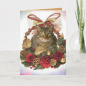 クリスマスのバスケットの虎猫猫 シーズンカード (正面)