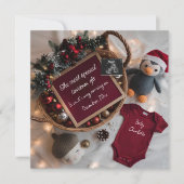 クリスマスのバスケットを使った妊娠発表 招待状 (正面)