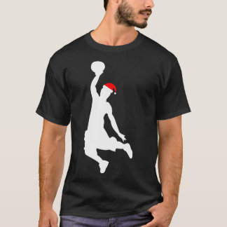 クリスマスのバスケットボール選手のシルエットのサンタの帽子のギフト Tシャツ
