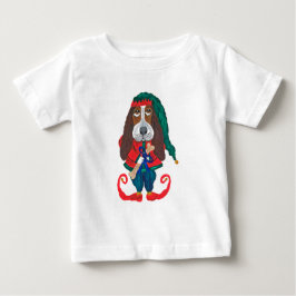 クリスマスのバセットハウンドのエルフ ベビーTシャツ