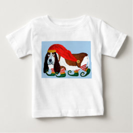クリスマスのバセットハウンドのエルフ ベビーTシャツ