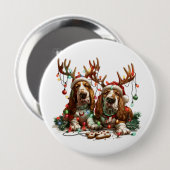 クリスマスのバセットハウンド犬 缶バッジ (正面&裏面)
