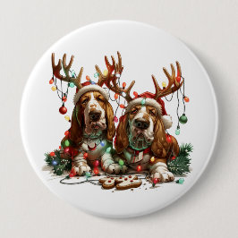 クリスマスのバセットハウンド犬 缶バッジ