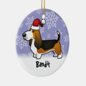 クリスマスのバセットハウンド(あなたのペットネームを加えて下さい) セラミックオーナメント (右)