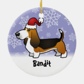 クリスマスのバセットハウンド(あなたのペットネームを加えて下さい) セラミックオーナメント (裏面)