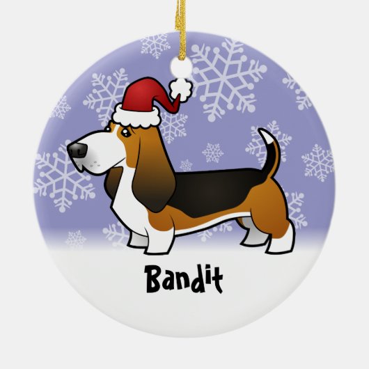 クリスマスのバセットハウンド(あなたのペットネームを加えて下さい) セラミックオーナメント (裏面)