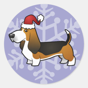 クリスマスのバセットハウンド ラウンドシール