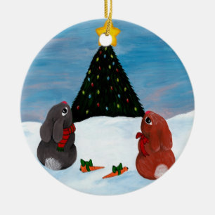 クリスマスのバニー セラミックオーナメント