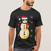 クリスマスのバレーボールの雪だるまのサンタの帽子のギフト Tシャツ (正面)