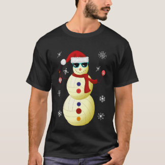 クリスマスのバレーボールの雪だるまのサンタの帽子のギフト Tシャツ