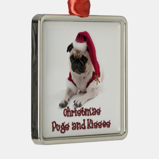 クリスマスのパグおよびキス メタルオーナメント (右)