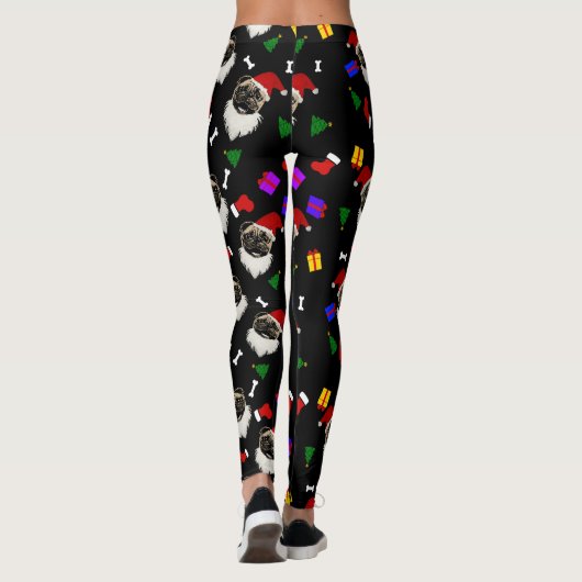 クリスマスのパグのサンタの帽子のストッキングおよびギフト レギンス (裏面)