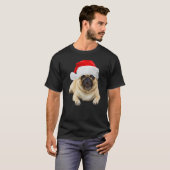クリスマスのパグのサンタ帽子の画像 パグスタグラム Tシャツ (正面フル)