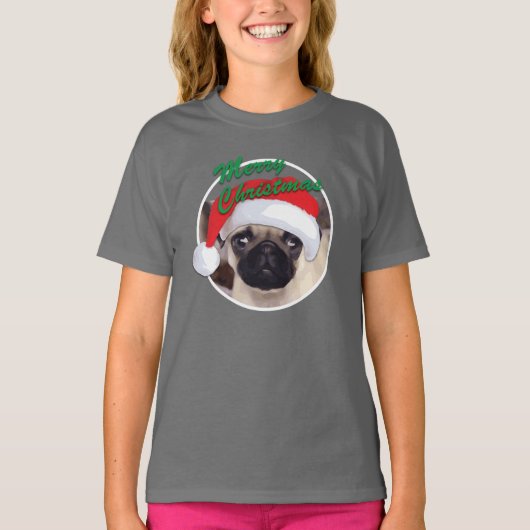 クリスマスのパグの女の子のBella+キャンバスのジャージーのTシャツ Tシャツ (正面)