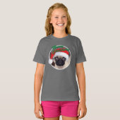 クリスマスのパグの女の子のBella+キャンバスのジャージーのTシャツ Tシャツ (正面フル)