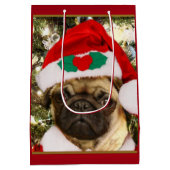 クリスマスのパグの子犬のギフトバッグ ミディアムペーパーバッグ (裏面)