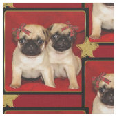 クリスマスのパグの小犬パターン生地 ファブリック (クローズアップ)