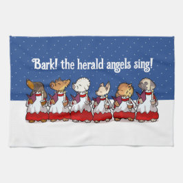 クリスマスのパグポメラニアンの面白い犬の合唱 キッチンタオル