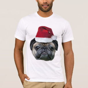 クリスマスのパグ犬の人のワイシャツ Tシャツ