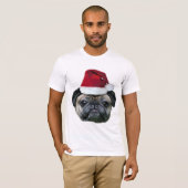 クリスマスのパグ犬の人のワイシャツ Tシャツ (正面フル)