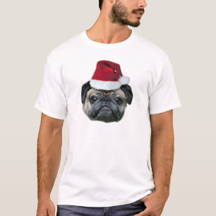 クリスマスのパグ犬の人のワイシャツ Tシャツ