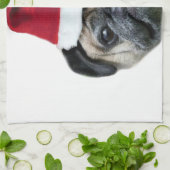 クリスマスのパグ犬 キッチンタオル (折り畳み)