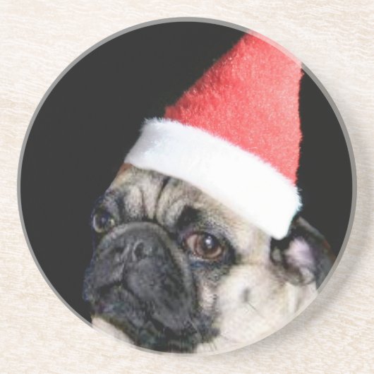 クリスマスのパグ犬 コースター (正面)