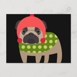 クリスマスのパグ犬 シーズンポストカード