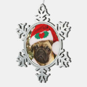 クリスマスのパグ犬 スノーフレークピューターオーナメント (右)