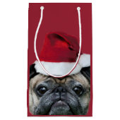 クリスマスのパグ犬 スモールペーパーバッグ (正面)