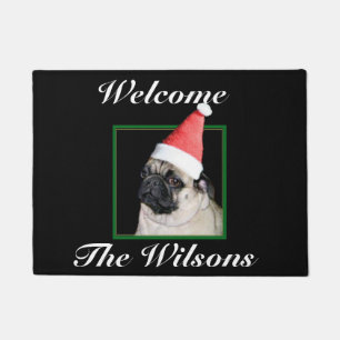クリスマスのパグ犬 ドアマット