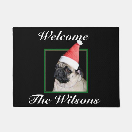 クリスマスのパグ犬 ドアマット (正面)