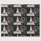 クリスマスのパグ犬 ラッピングペーパー (フラット)
