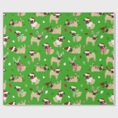 クリスマスのパグ ラッピングペーパー (フラット)